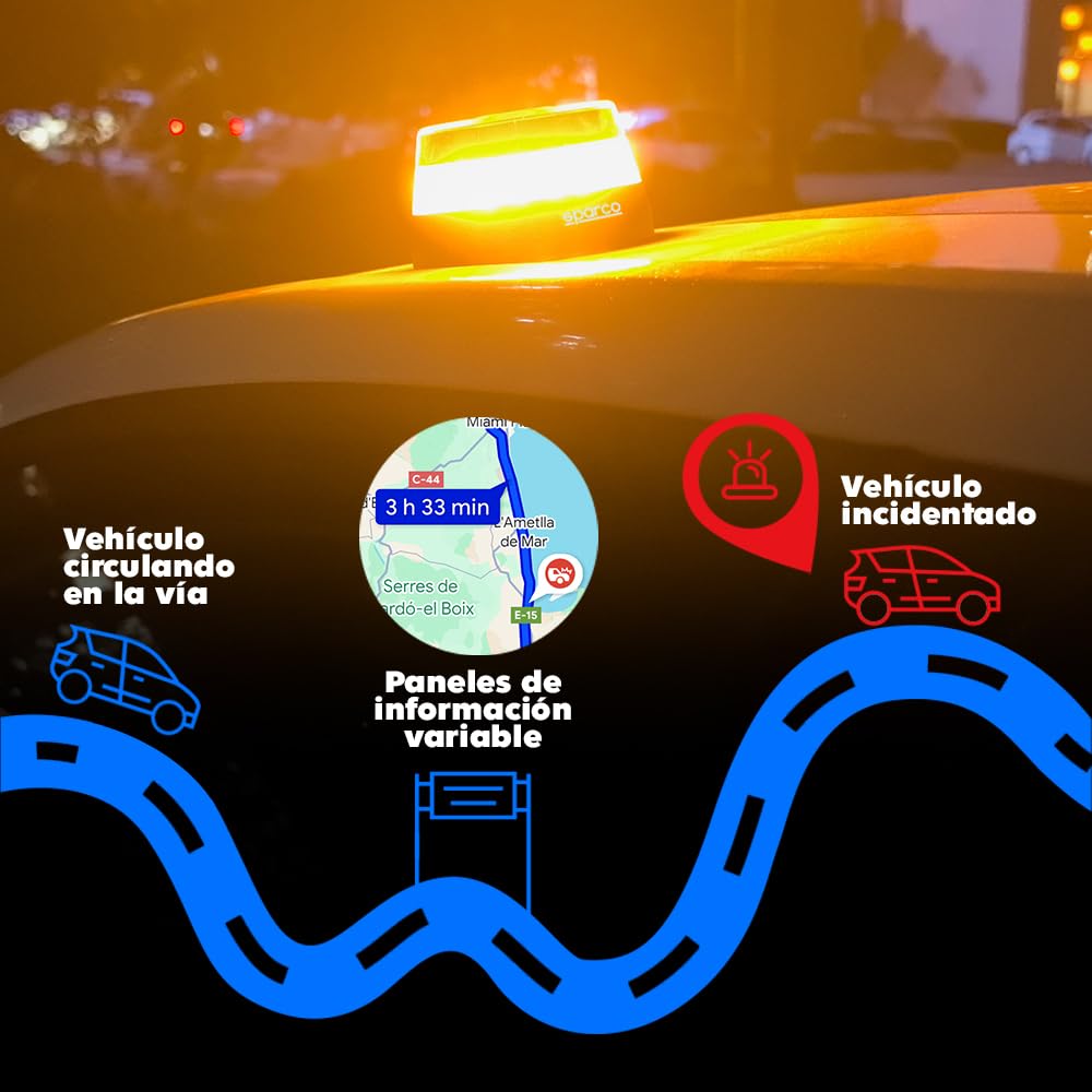 Visita la tienda de Sparco Sparco Luz Emergencia Coche V16 Homologada DGT 3.0 con Geolocalización, SIM y Datos Incluidos hasta 2038 + Estuche de Regalo, Baliza Obligatoria Enero 2026, App incluida in use
