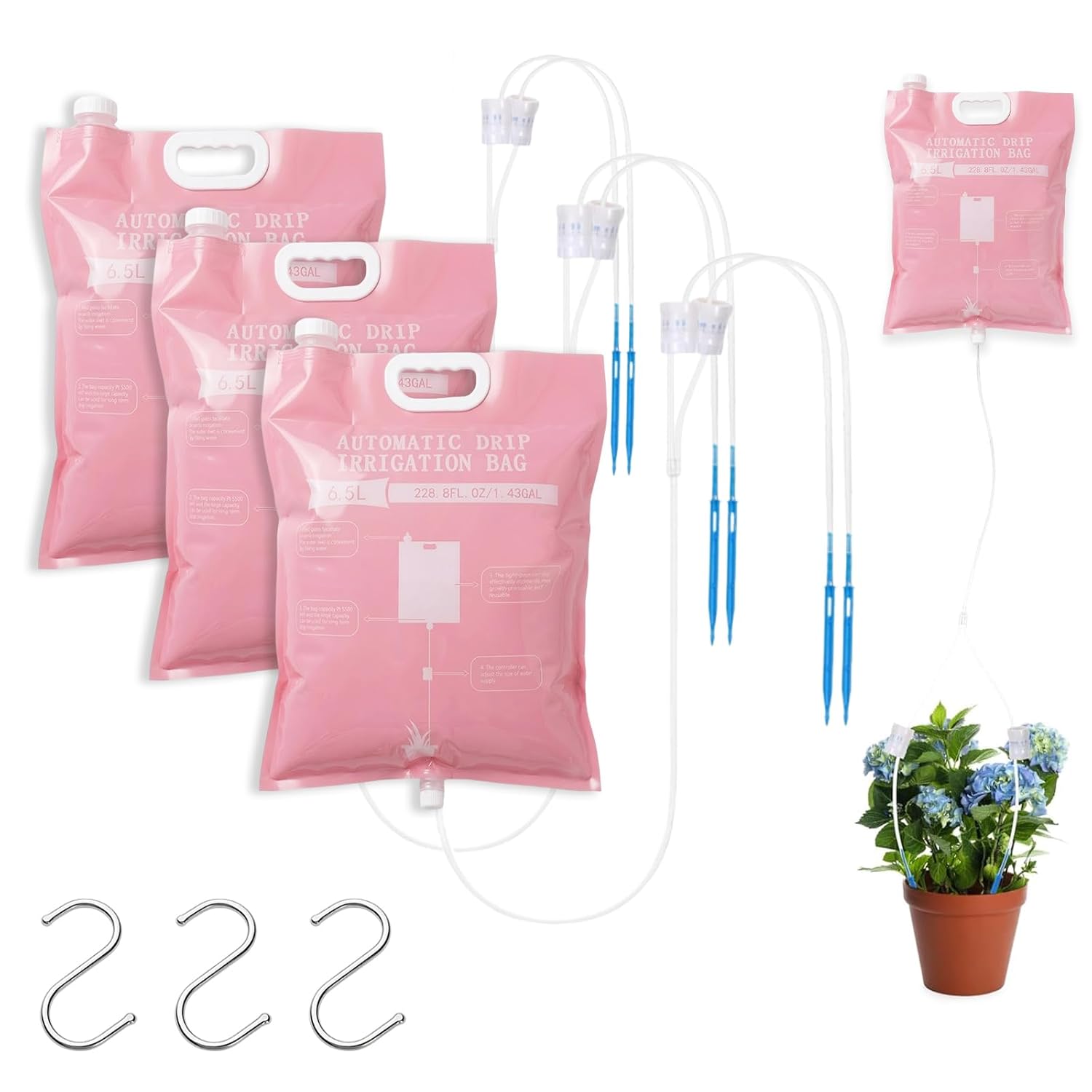 3 Pcs Plant Self Watering Device,6.5L Automatic Vacation Plant Waterer Bag