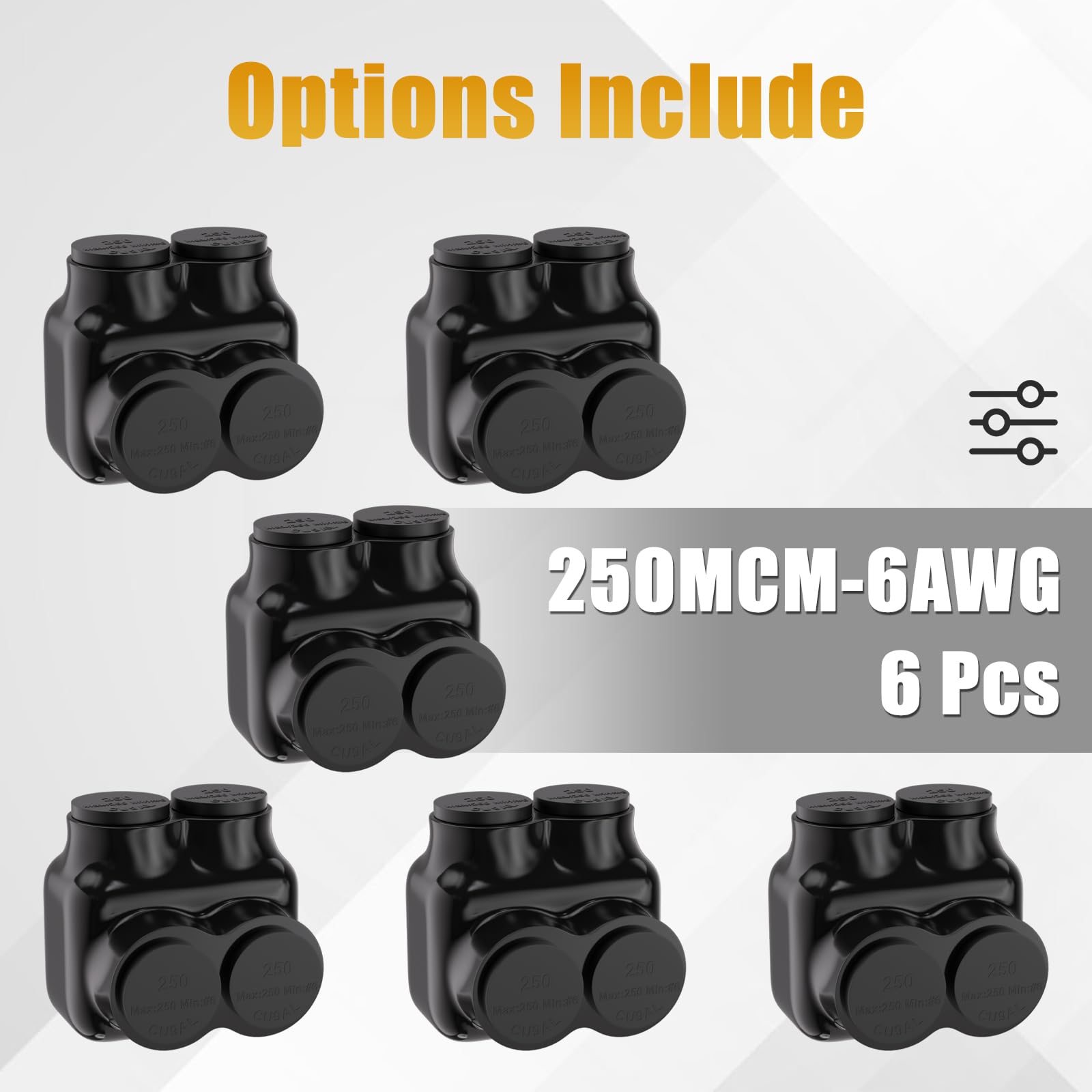 STARELO 6 conectores aislados de 2 puertos, empalme de una sola cara, conector de cable multigrifo para cables de cobre y aluminio, hexagonal ranurado, revestimiento de vinilo negro, inhibidor de