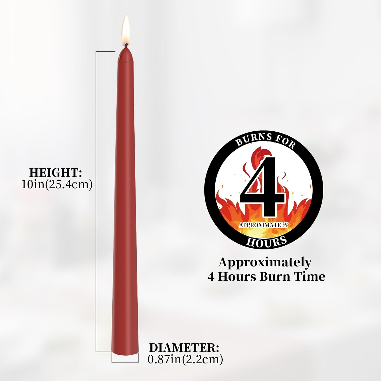 KONNI 0.87×10 Inch Dark Red Taper Candles, Unscented and Smokeless Tall Candlesticks, 10 Pack Tapered Candles with Cotton Wicks, Long Burning, Ideal for Weddings, Dinner Parties, and Home Décor - Image 3