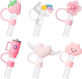6Pcs Pink Cue Straw Cover Cap for Stanley Cup 40 30oz Tumbler, 10mm Reusable Cute Drinking Straw Topper Accessories, Portable Protector Plugs Decorations Gifts for Party