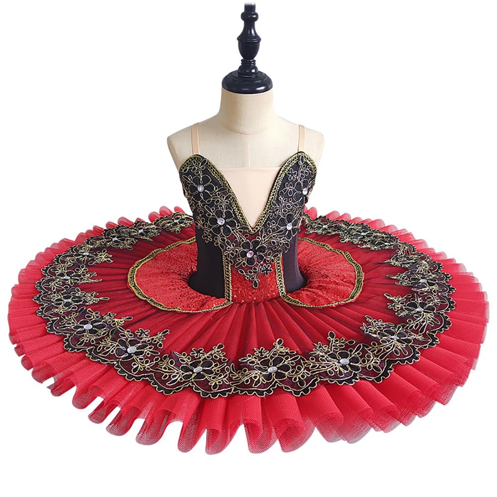 Mädchen Rotes Pfannkuchen Ballettkleid Professionell Ballett Trikot Mit Rock Tütü Kid Swan Lake Ballet Tanzkostüm