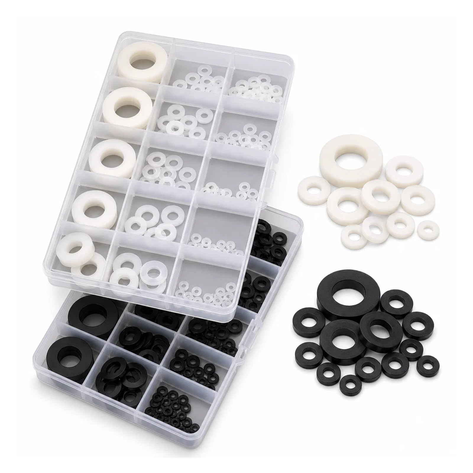 Arandela plana Arandela plana de nailon M2-M18, Kit surtido de 110/215 Uds., caja de paquete de aislamiento de junta de anillo espaciador aislante de plástico blanco y negro(White M2-M18)