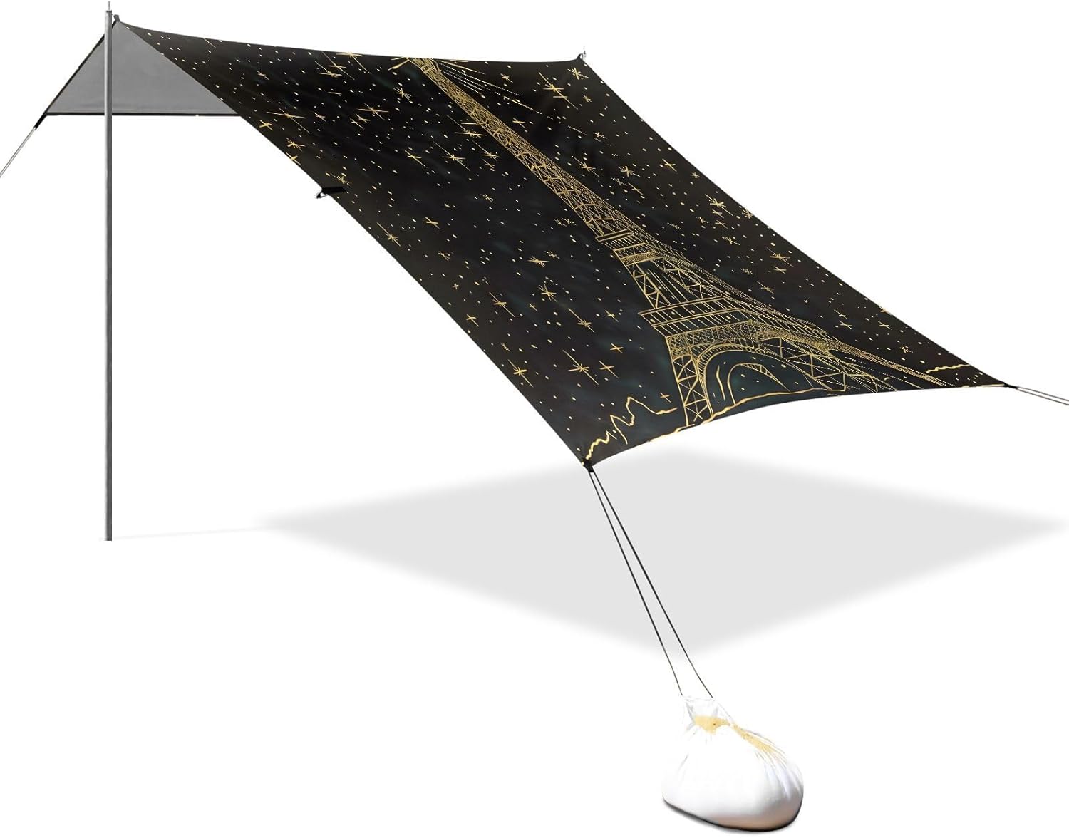ALAZA Gold Eiffel Tower Starry Sky Beach Tent Sun Shelter UPF50+ Protection Beach Shade Canopy w/ 4 Sandbags for Outdoor Camping, Fishing, Backyard Fun, Picnic, 10x9 ft