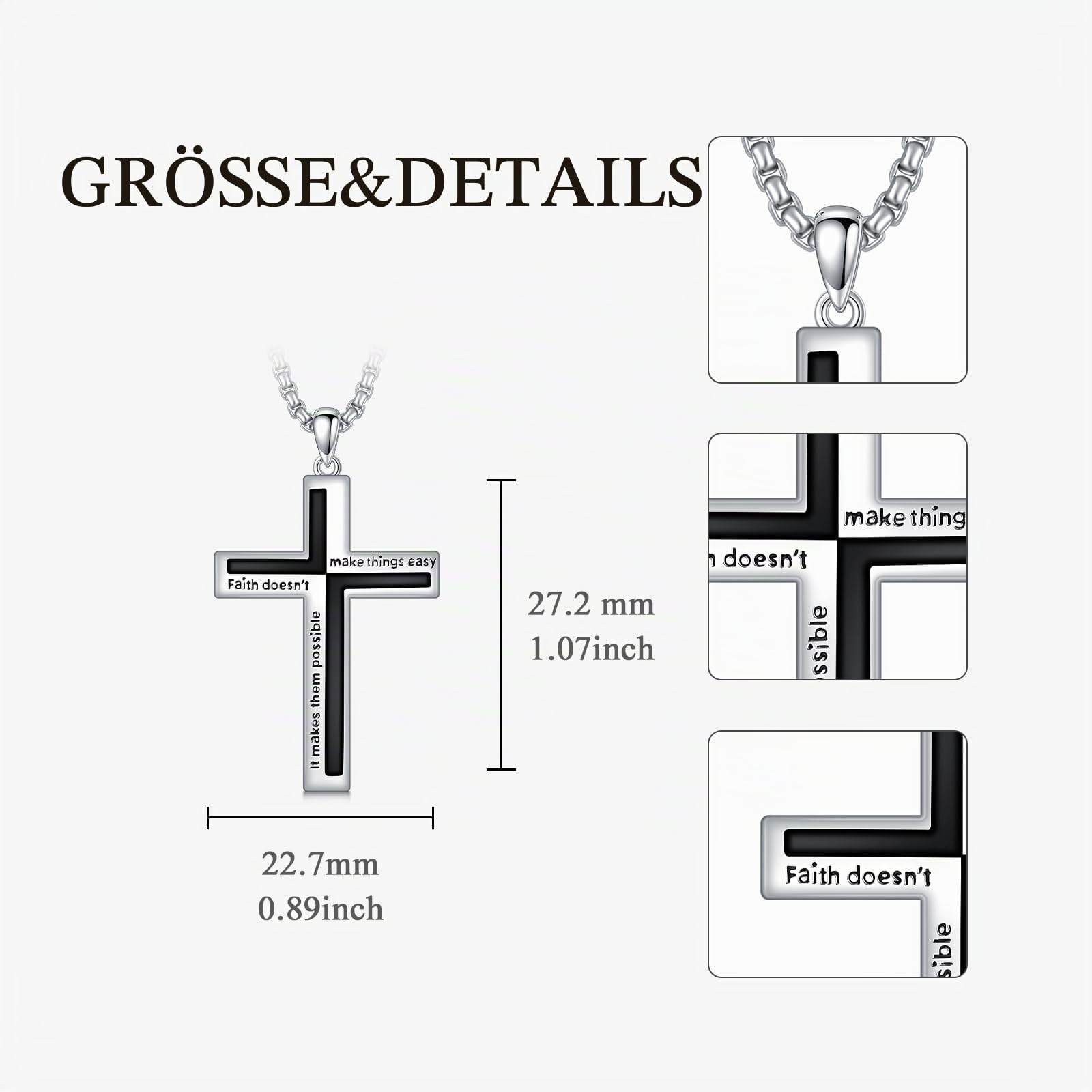 ROMANTICWORK Kreuz Kette 925 Sterling Silber Kreuz Halskette Kreuz Anhänger Christlicher Religiöser Gotischer Kreuz Schmuck Geschenke für Herren Männer Damen