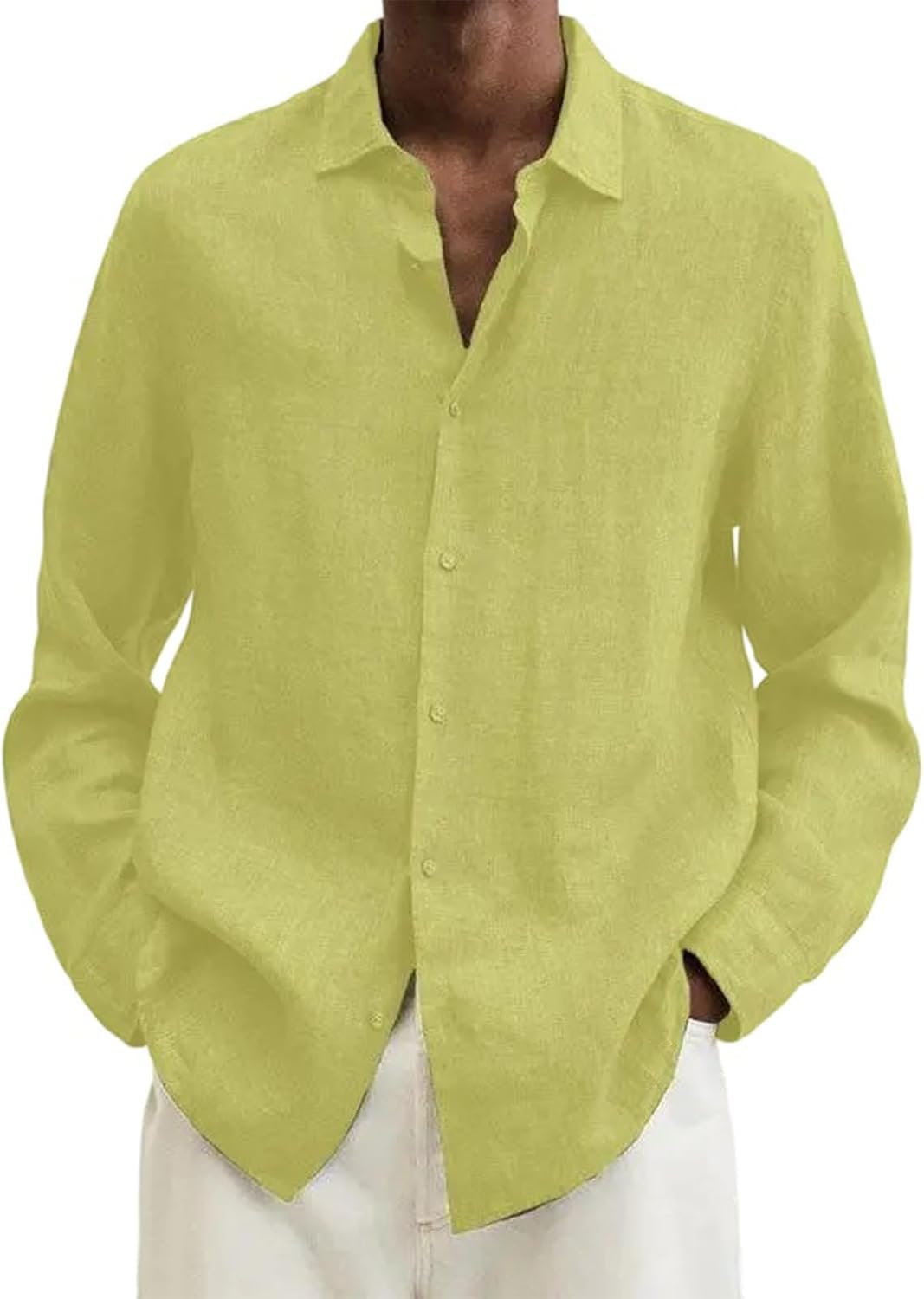 Cotton Linen Shirts for Men Button Down Casual Loose Fit Long Sleeve Summer Beach Shirts Vacation Tops