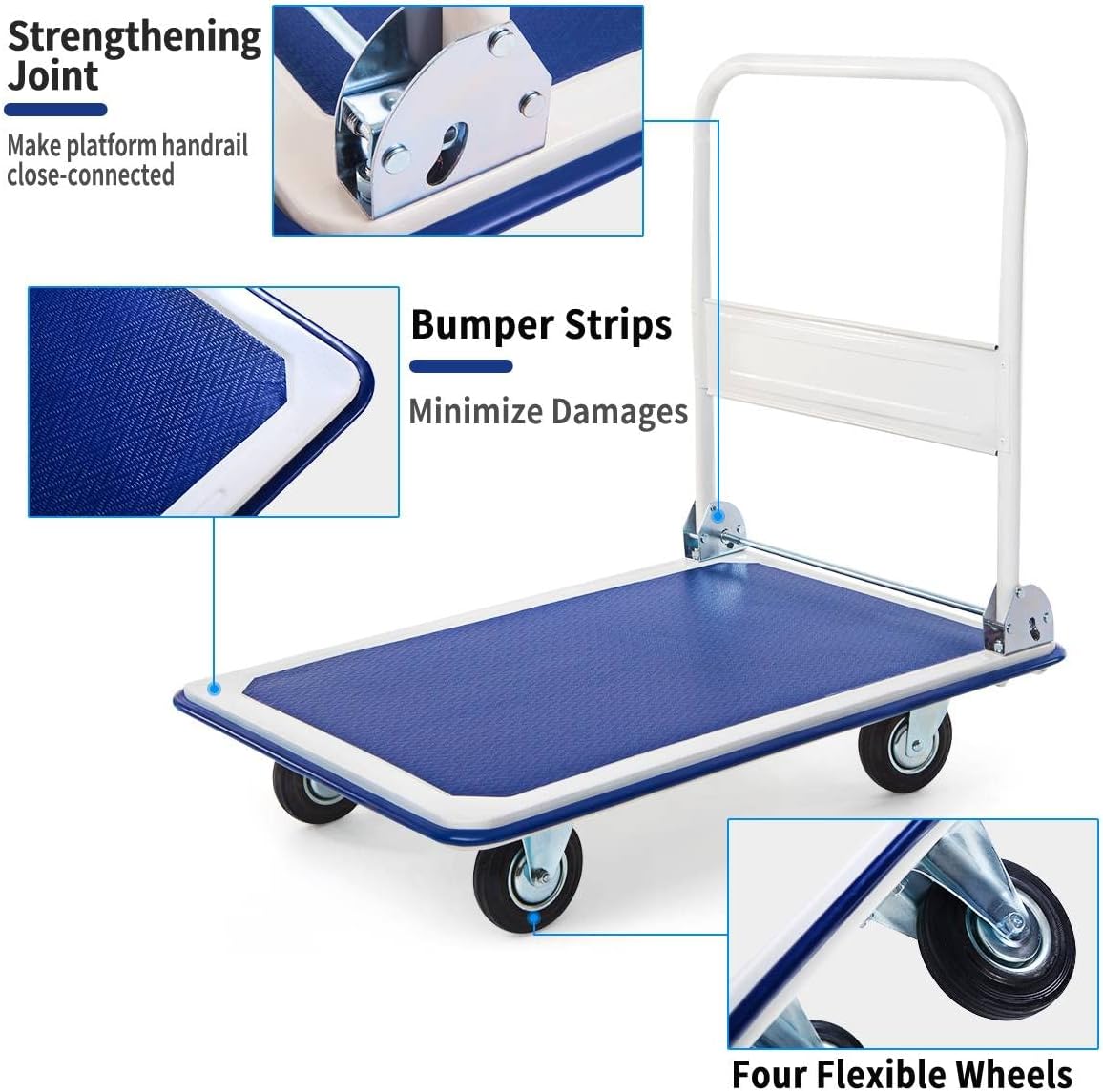 IRONMAX Push Hand Dolly, Foldable Moving Dolly Truck with Swivel Wheels & Anti-Slip Platform, Heavy Duty Flat Bed Cart for Warehouse Office Workshop Garage, 330 LBS Weight Capacity