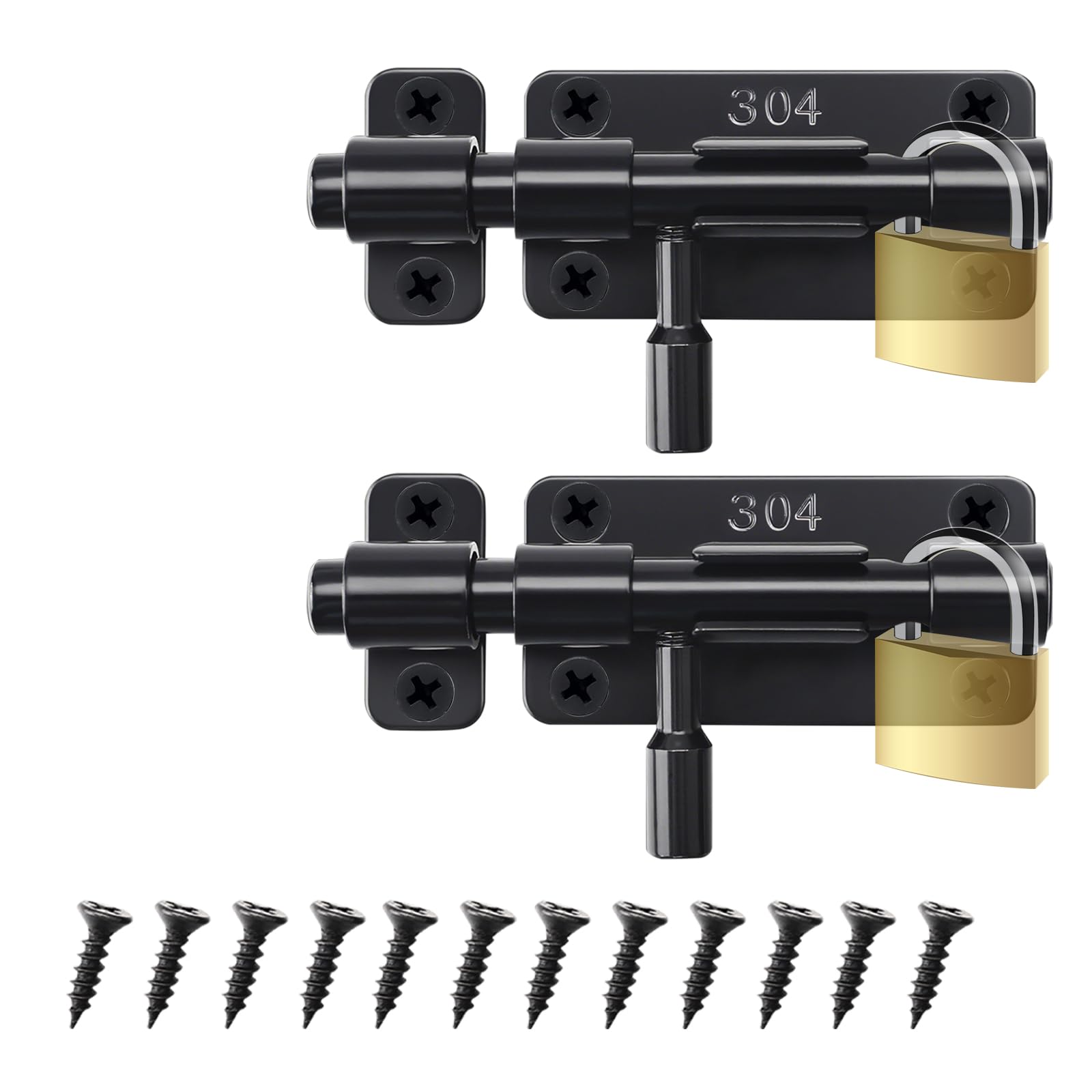 Chiavistello - Catenaccio Porta in Acciaio Inox - Serratura Scorrevole 4 Pollici - 2 Pezzi Con Viti e Foro per Lucchetto, Chiavistello per porta in legno, Serratura porta Per Porte, Finestre, Giardino
