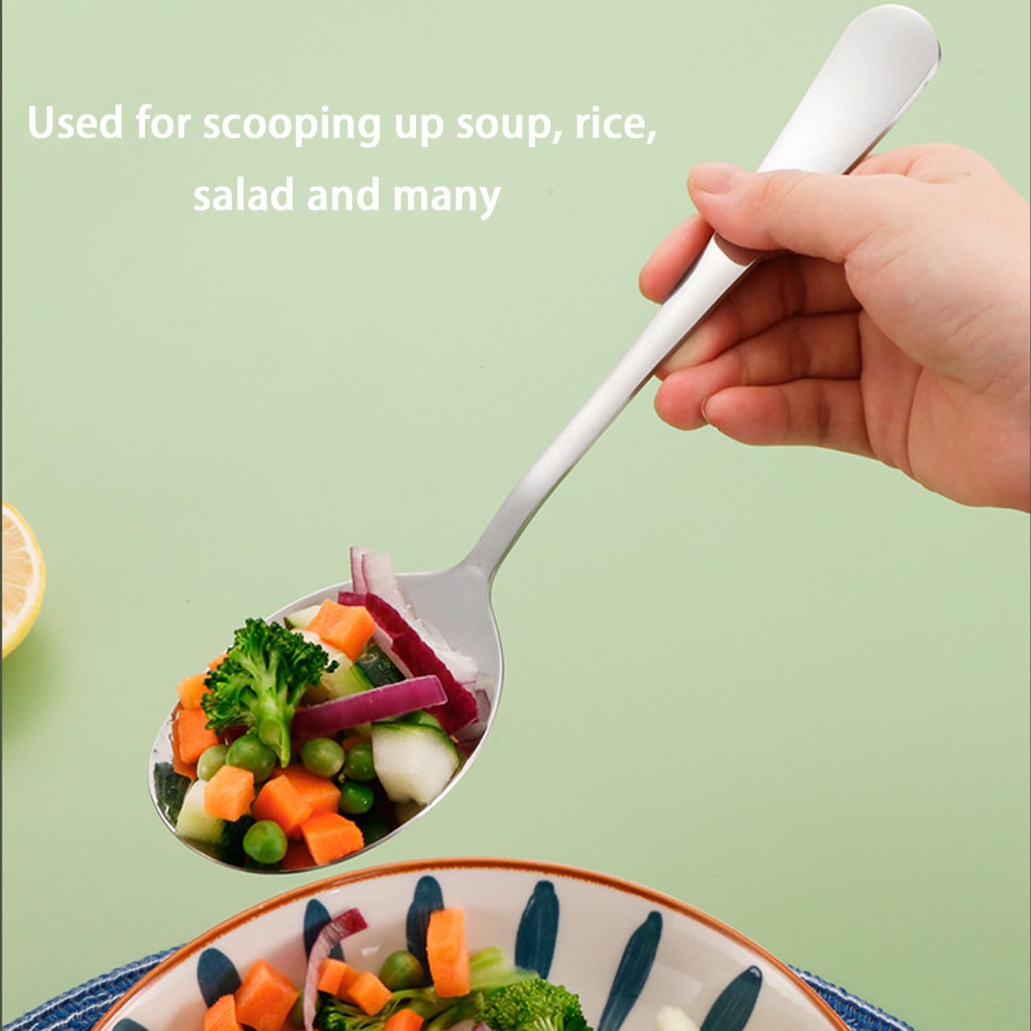 6 Pieces Stainless Steel serving spoons Set, 8.66 inch slotted serving spoon and salad utensils set for buffet, parties, dinner, picnics and family gatherings. (6)