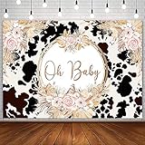 AIBIIN 10x7ft Boho Holy Cow Baby Shower Backdrop Oh Baby Black and White Cow Print Bohemia Pink Flor