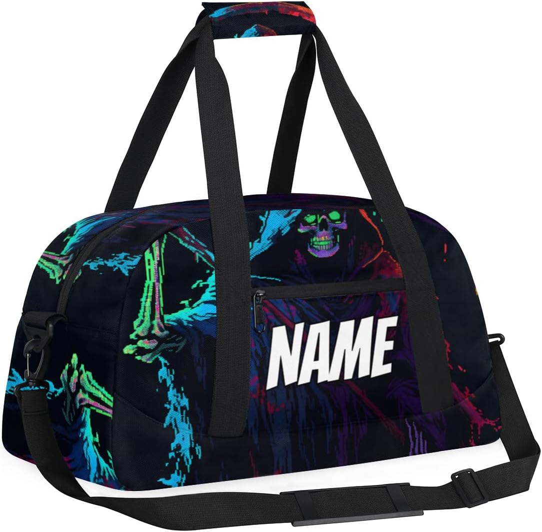 Custom Easter Skeleton Duffel Bag for Women Men, Personalized Sickle Ghost Sport Gym Duffel Bag with Name Travel Weekender Overnight Bags