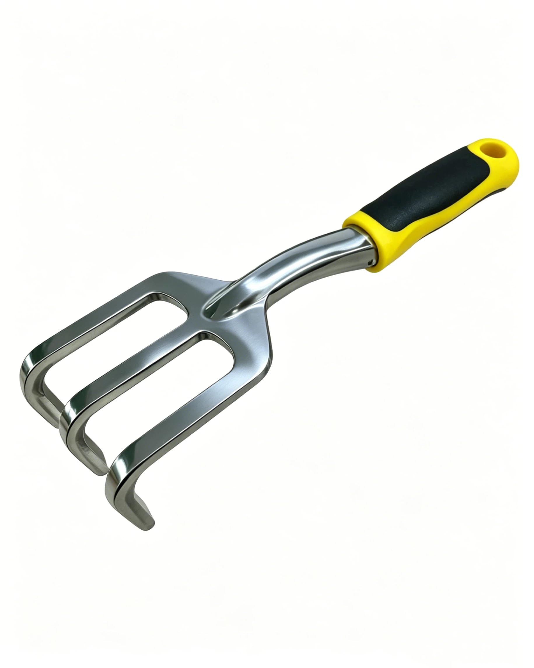 Cultivador manual – Rastrillo de jardín resistente con dientes metálicos para aflojar el suelo y deshierbar malas hierbas. Mango ergonómico de plástico. Tamaño compacto para jardineras, macizos