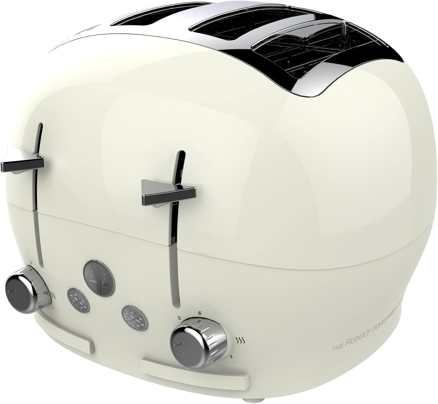 FUNKY Large Retro 4-slice Toaster, Extra Wide & Deep Slots, 6 Browning Levels, Frozen, Cancel and Reheat Function - Cream