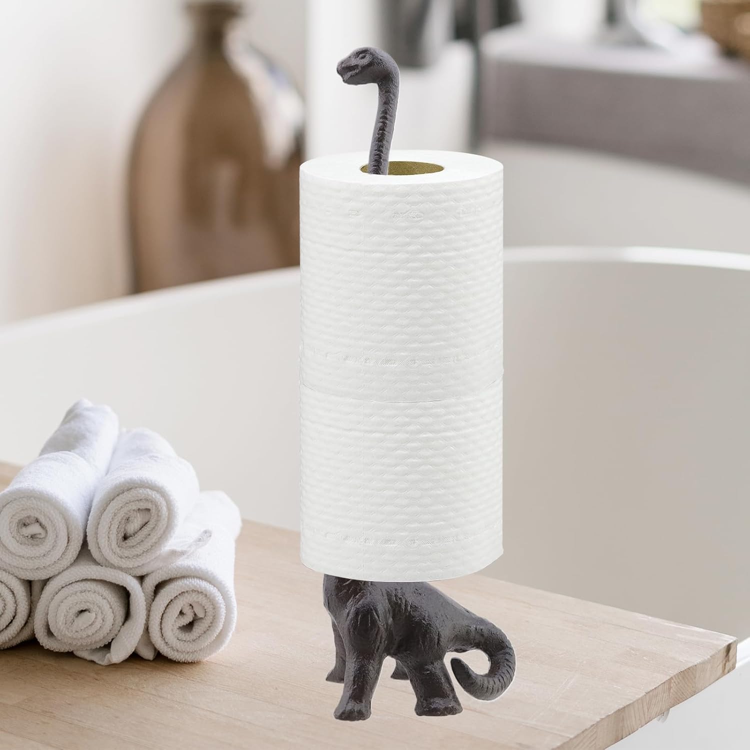 Cast Iron Toilet Tissue Holder,Dinosaurs Toilet Paper Holder Decorative Paper Stand for Bathroom or Kitchen Countertop,Dinosaurs Shape