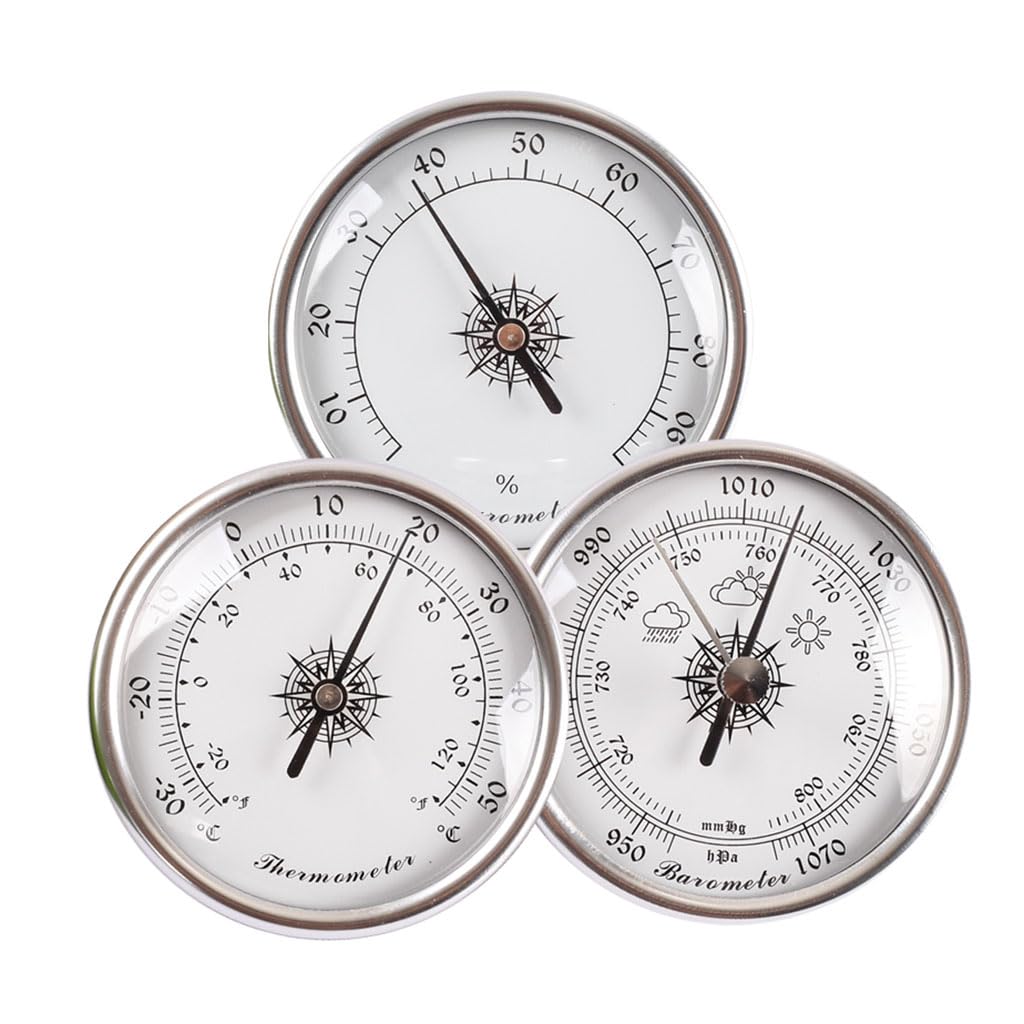 3-teiliges Set Barometer, Thermometer, Hygrometer, 2,83 Zoll Barometer, wandmontierte Wettervorhersagestation, Wetterstation für drinnen und draußen, Silber