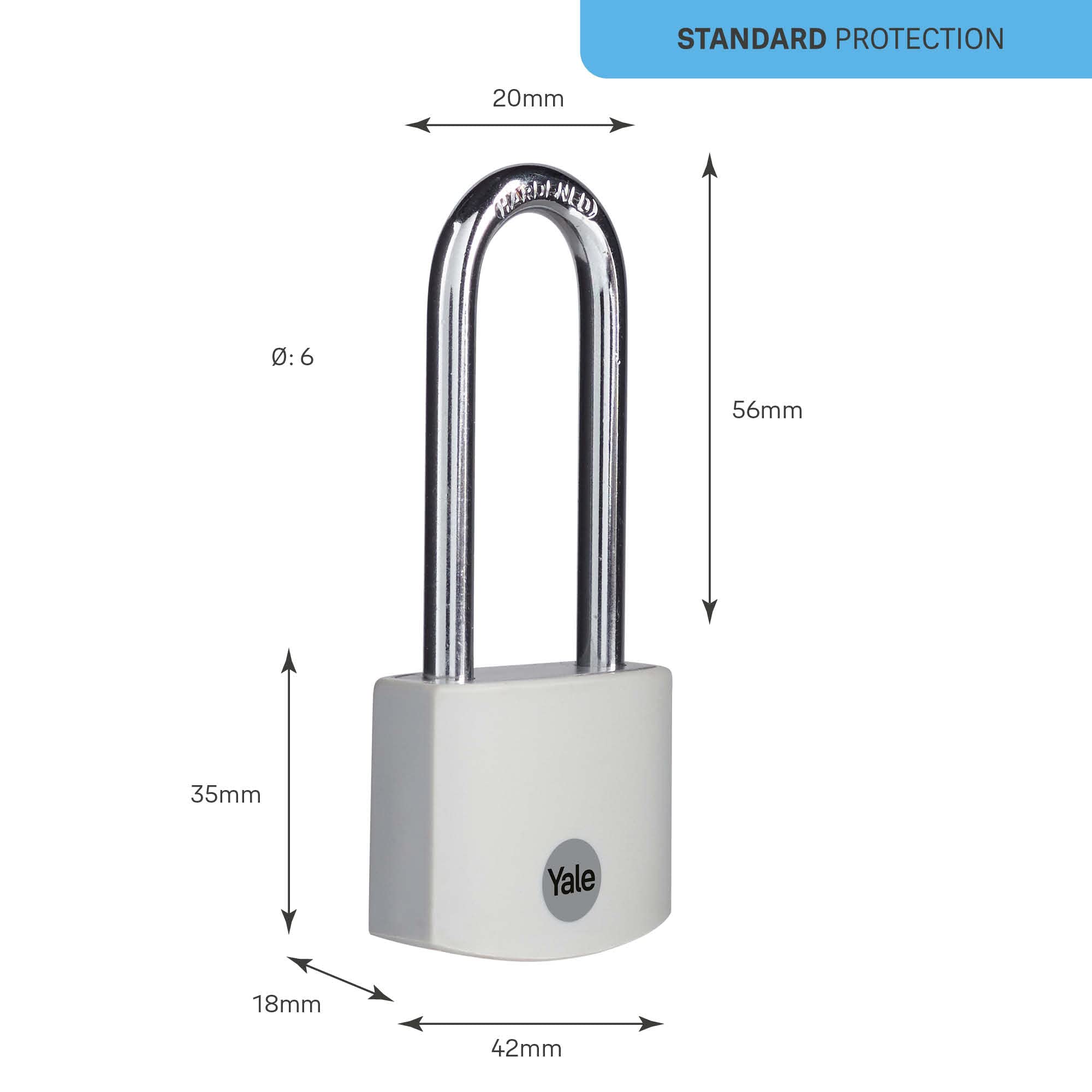 Yale - YE3B/38/156/1/GR Standard Security 38mm Aluminium Padlock with Long Shackle - Grey - Long Hardened Steel shackle - 3 keys - Image 3