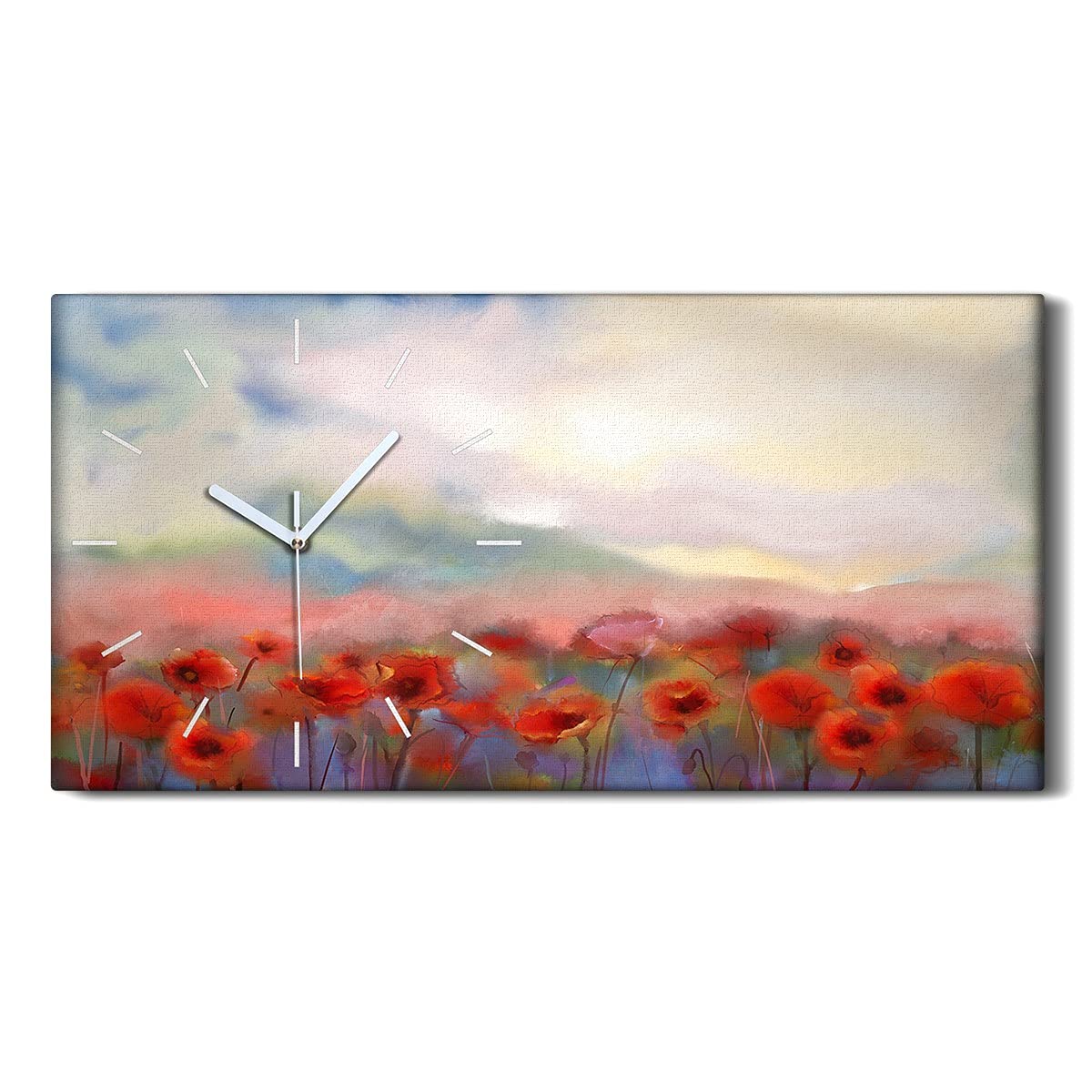 Horloge sur Toile Salon Chambre Décoration Murale Moderne Fleurs 60x30cm