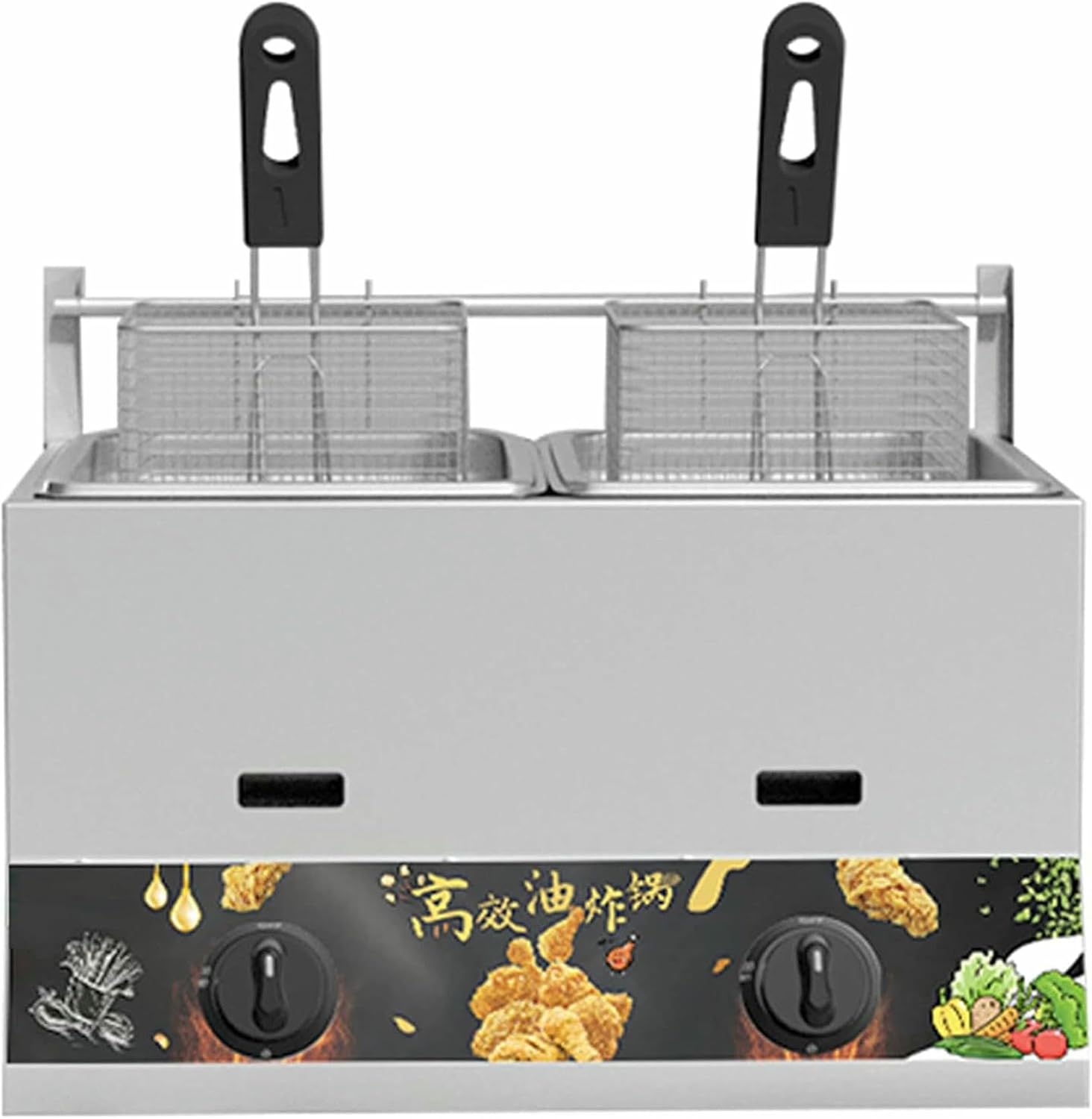 Countertop Gas Fryer For Home And Commercial, 23L Commercial LPG Fryer, Freestanding Temperature Control, Adjustable Firepower, Removable And Washable Stainless Steel