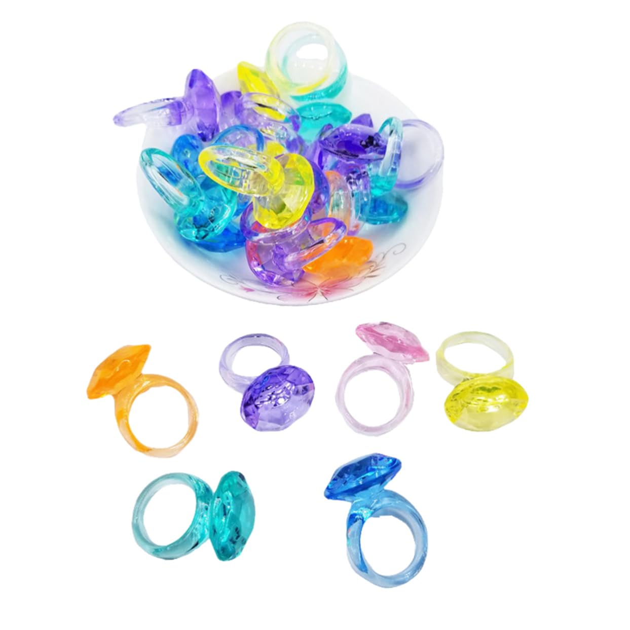 SUPVOX 74pcs Colorful Rings Decorative Acrylic Plastic Rings for Creative Play Mixed Colors for Fun and Imaginative Activities