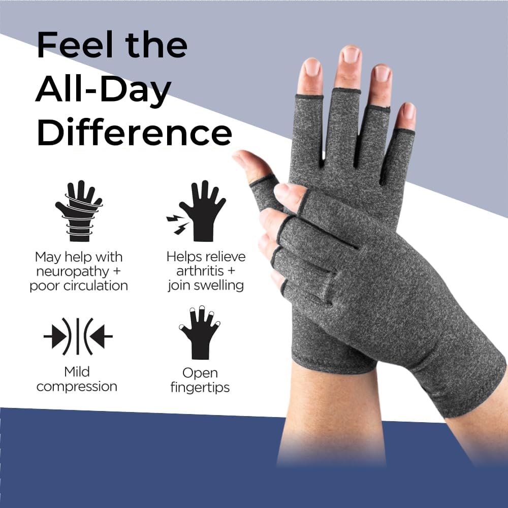 Arthritis Gloves for Women for Pain, Men and Women Fingerless Compression Wrap for Hand Pain and Osteoarthritis Compression Gloves Women,M,Grey - Image 6
