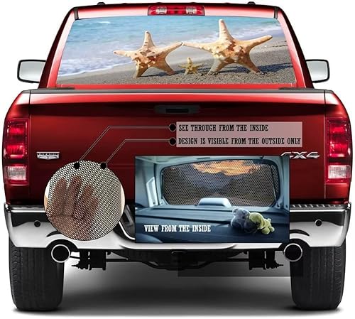 Miniatura 1 de Truck Rear Window Decals,Ocean Beach Truck Stickers,See-Through Back Window Decal for Trucks,Starfish Graphic Perforated Vinyl Decal for Pickup,