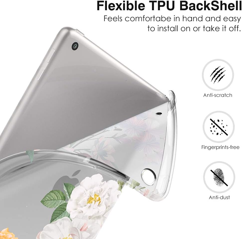 MoKo Case for New iPad 9th/8th/7th Gen Case (2021/2020/2019), Soft TPU Translucent Frosted Back Cover Slim Shell Protective Case with Stand for iPad 10.2 inch,Auto Wake/Sleep,Various Flowers