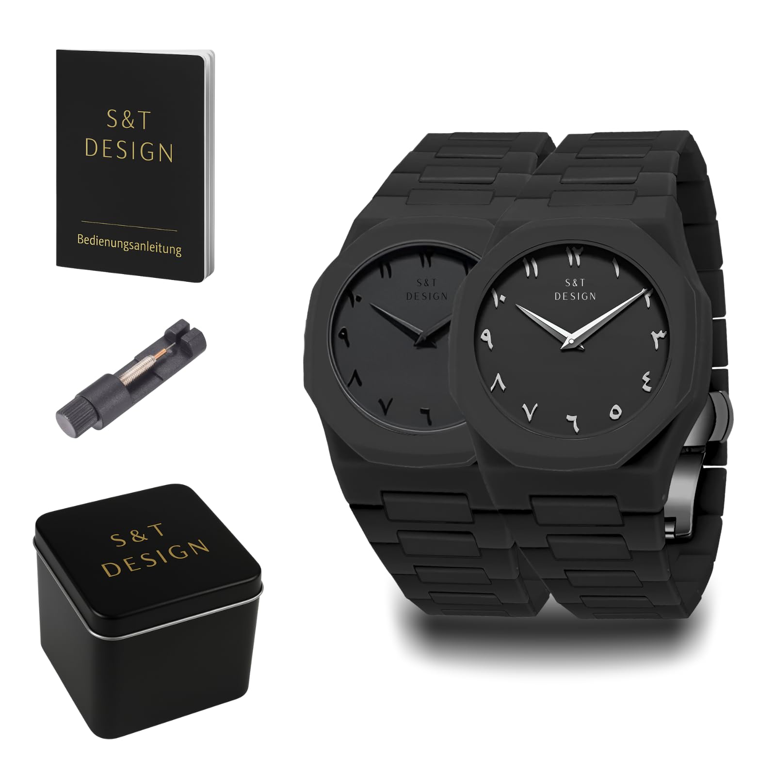 S&T Design Quarzuhr Herrenuhr Armbanduhr Elegant Herren Uhr (inkl. Armbandkürzer, Ultra leicht (54g), Ultraleicht, Arabische Zahlen, Matt, Rostfrei, Polycarbonat Männer Uhr
