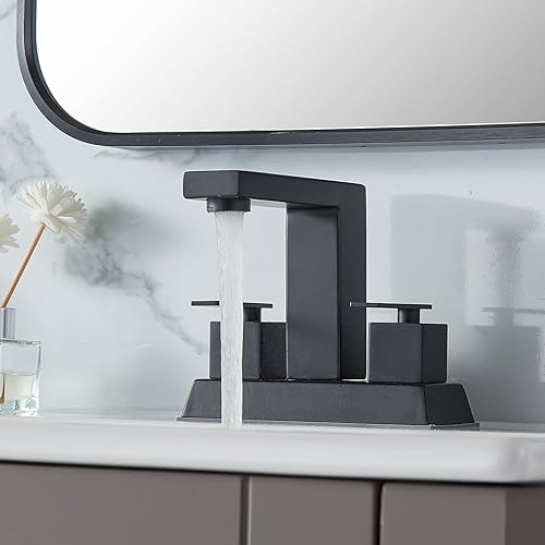 Miniatura 4 de Centerset - Grifo de baño negro mate, grifo de lavabo de baño de 4 pulgadas, 2 asas, lavabo, caravanas, grifos de tocador de baño para fregadero de