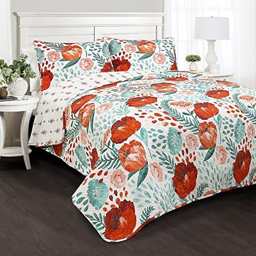 Lush Decor Poppy Garden 3 Piece Quilt Set, King, Multicolored