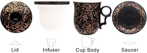 Miniatura 2 de Taza de té de porcelana con tapa de infusor y juegos de platillos Taza de café de cerámica china Jingdezhen Taza de té de hoja suelta Sistema de