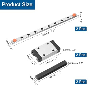 uxcell 2pcs MGN7 150mm Linear Guide Rail with 2pcs MGN7H Sliding Carriage Block Bearing Steel and 2pcs Plastic Mini MGN12 Linear Guide for DIY 3D Printers and CNC Machine, Silver