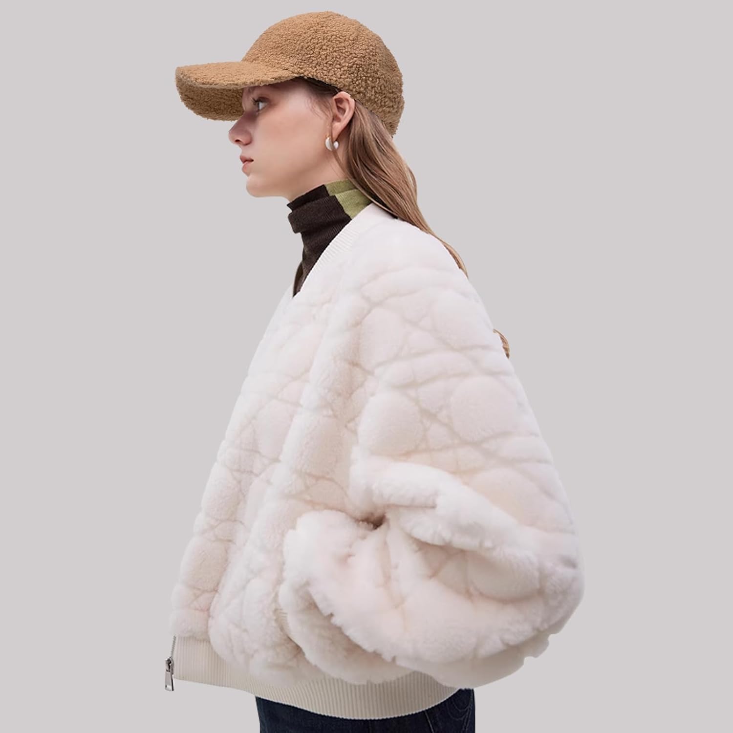 MGBPEI Women's Winter Baseball Cap Adjustable Solid Color Lamb Wool Warm Baseball Cap Unisex Unconstructed Plain Cap