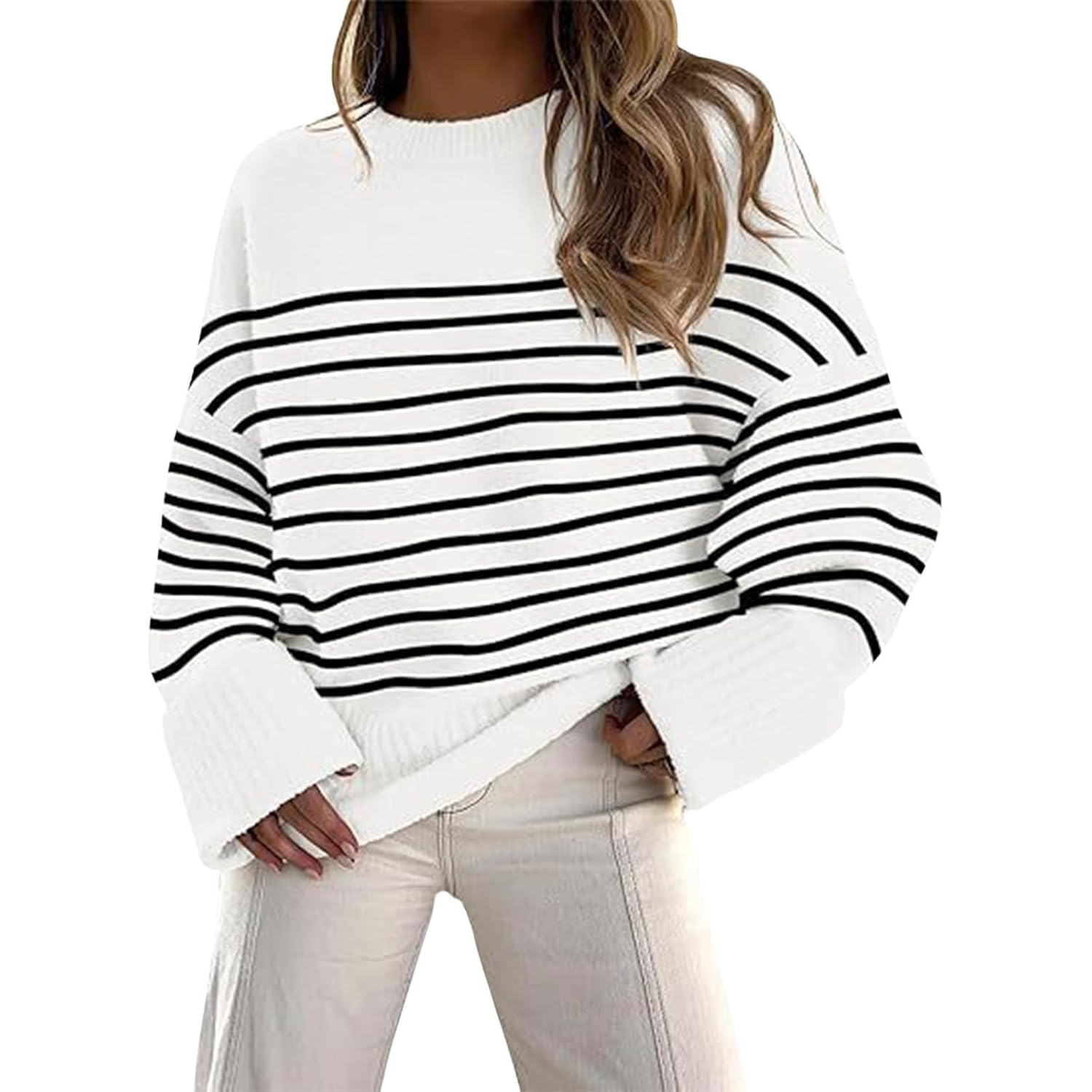 Womens Fuzzy Sweater Oversized Long Sleeve Crewneck Chunky Knit Loose Casual Dressy Pullover Tops