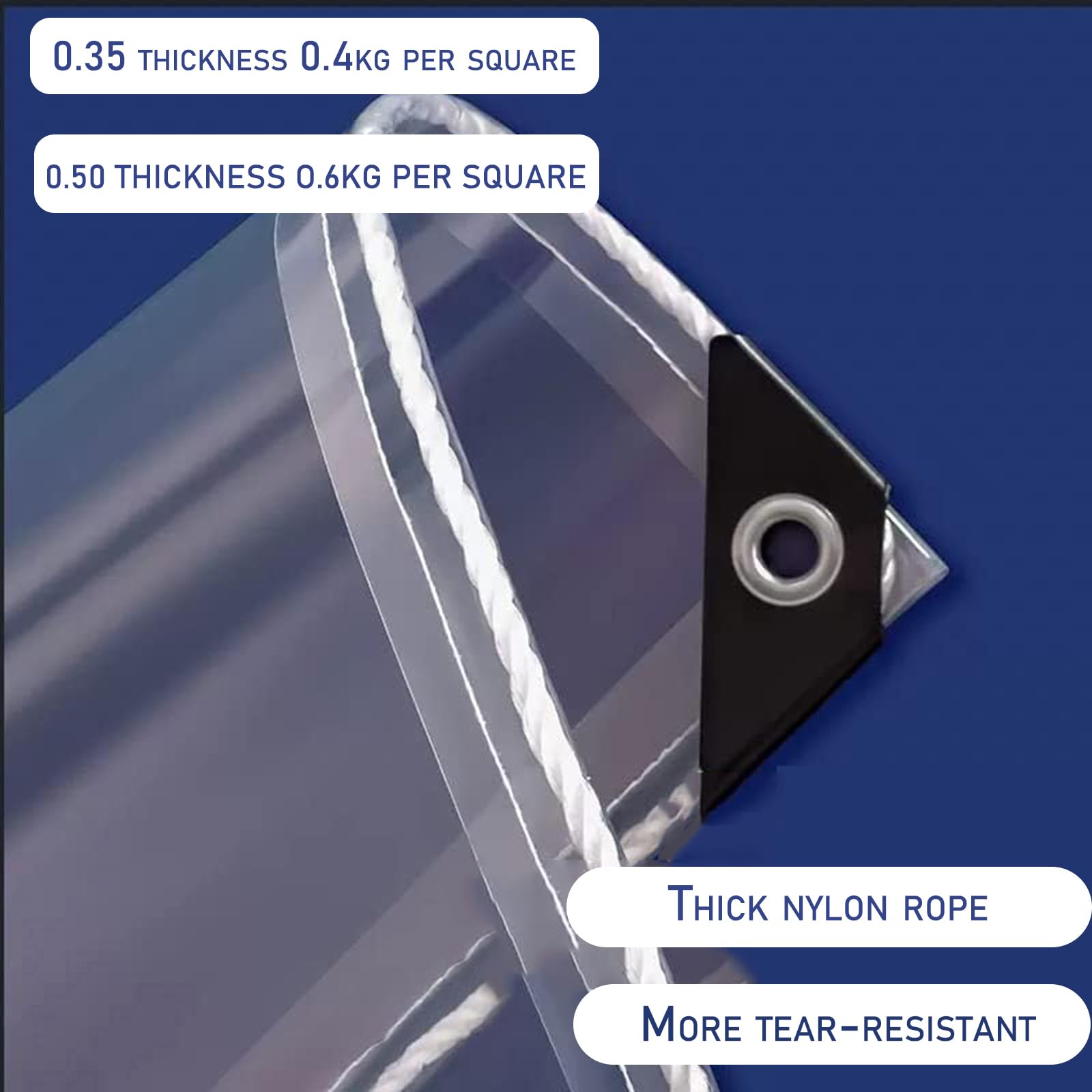 Bâche imperméable épaissie Transparente, Coupe - Vent et Ripstop Chaque 50cm a Un oeillet renforcé pour Toutes Les Occasions à la Maison (3.9x3.9m, mm, 0.50)