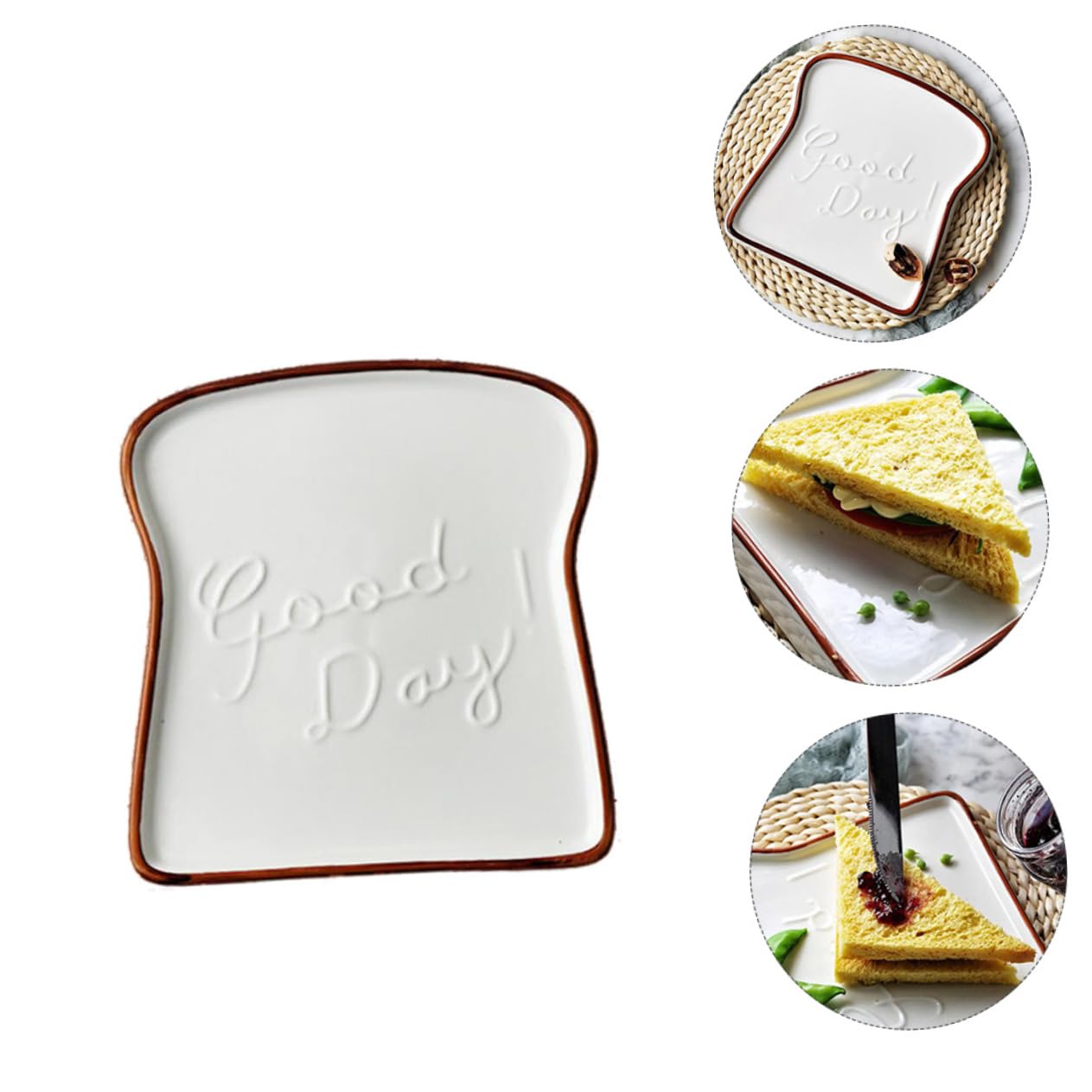 SOLUSTRE Creative Ceramic Breakfast Plate Fun Toast Shaped Dish for Noodles Sushi and More for Dining Random Color Random Color