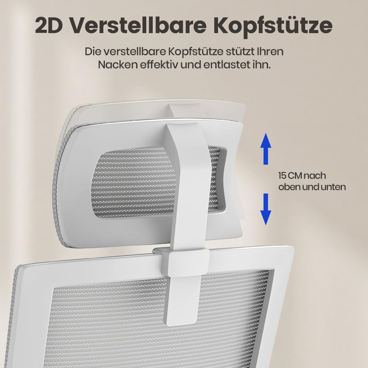 naspaluro Schreibtischstuhl Ergonomisch mit Verstellbarer Kopfstütze | Bürostuhl mit Atmungsaktivem Netzrückenlehne, Höhenverstellbar und 360° Drehbar Computerstuhl, für Arbeitszimmer, Hellgrau