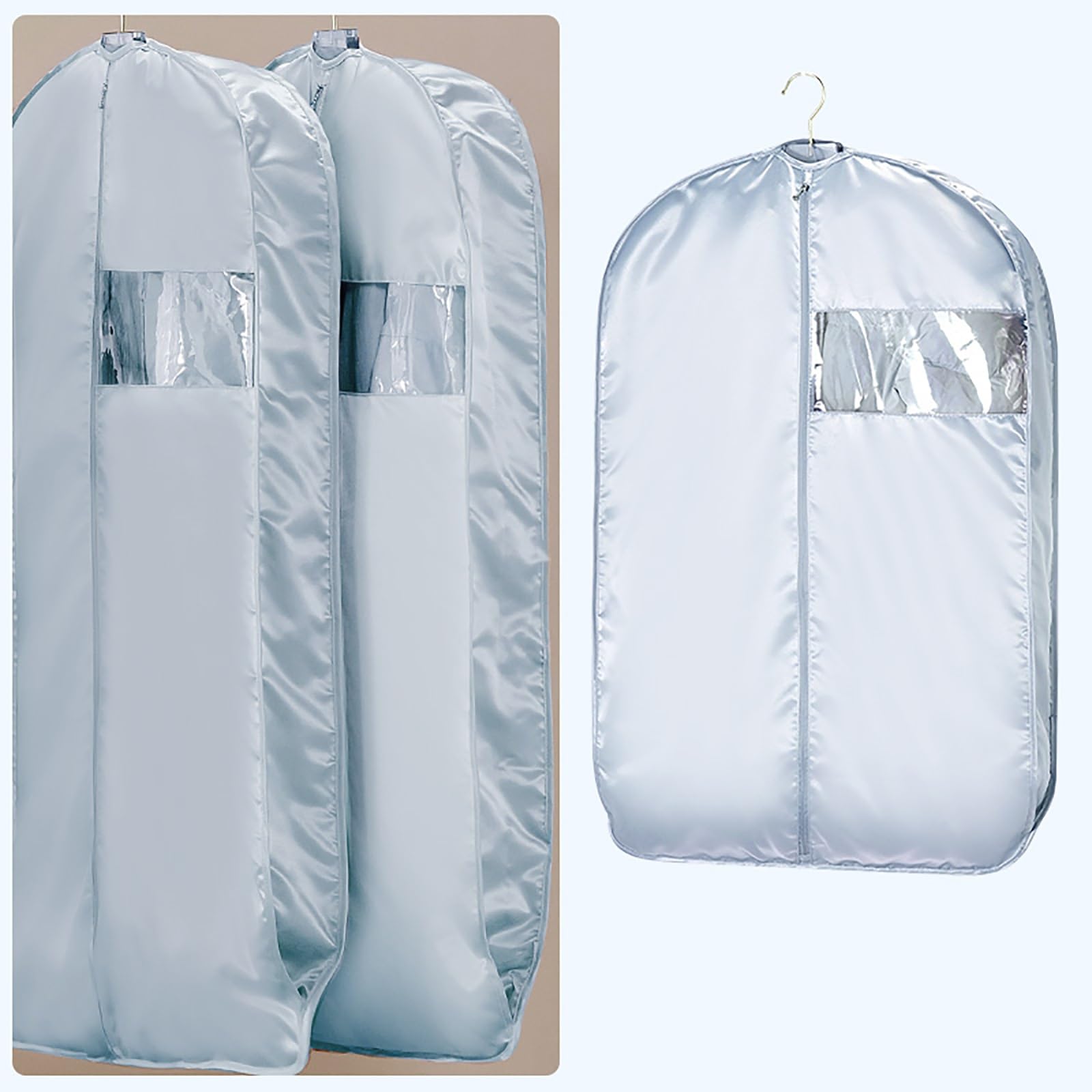 Garment bag, 160gsm Satin Garment Bag, 3.5in Thick Cover, Suit Protection with Transparent Window(Blue,58 * 110cm/23 * 43in)