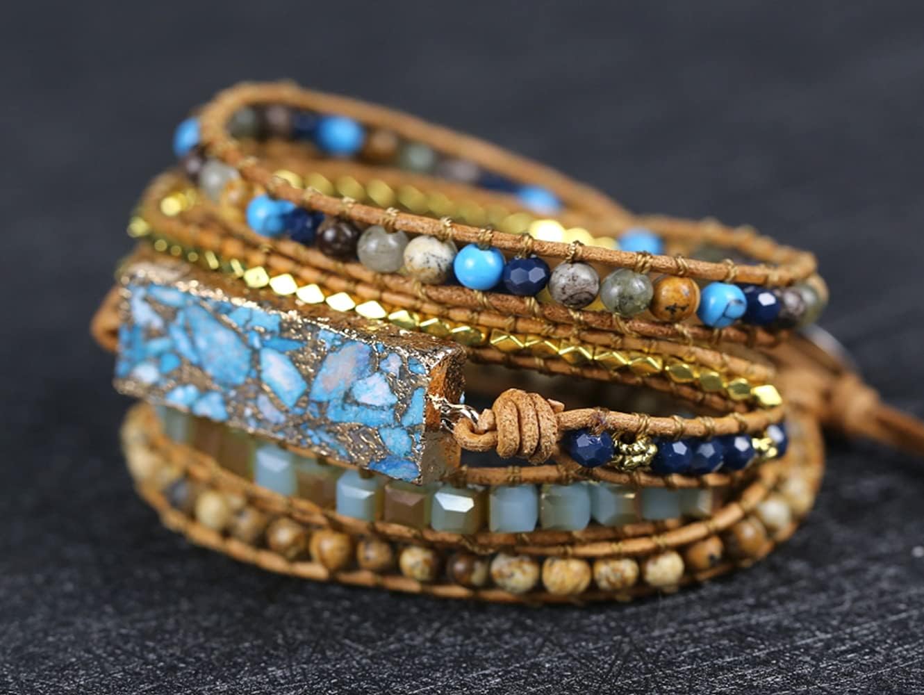 ZOSOJONA Women Wrap Bracelets Boho Natural Stone Jasper Turquoises Strand Bracelet Jewelry Collection - Image 2