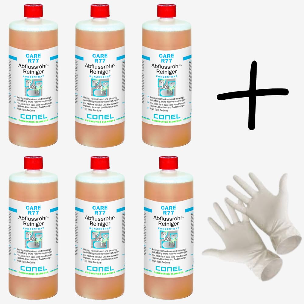 Conel Care Abflussrohr-Reiniger 1 Liter + Sicherheitshandschuhe – Hochwirksam Gegen Fette, Haare & Organische Ablagerungen, Für Küche, Bad & Bodenabläufe