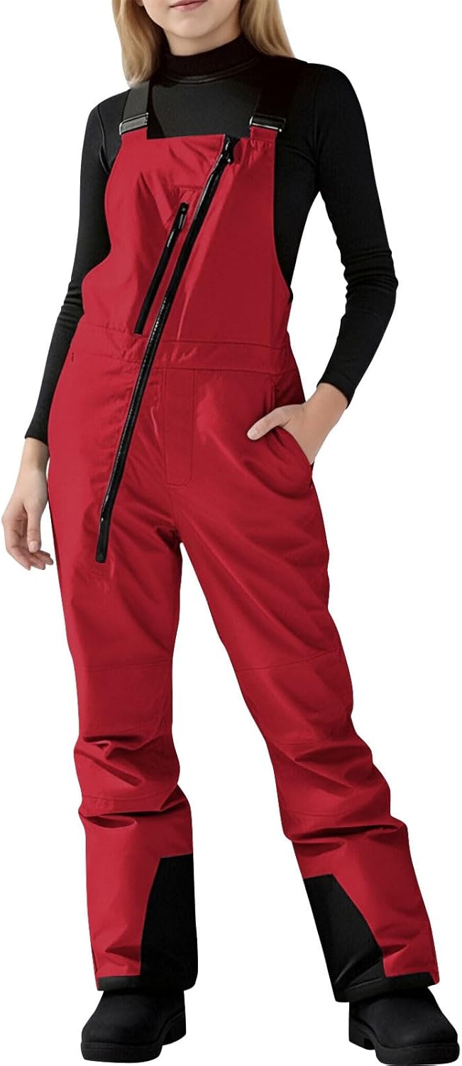 Girls Snow Bib Pants Winter Water-Resistant Insulated Ski Pants Overalls Kids Outdoor Windproof Warm Snowsuit