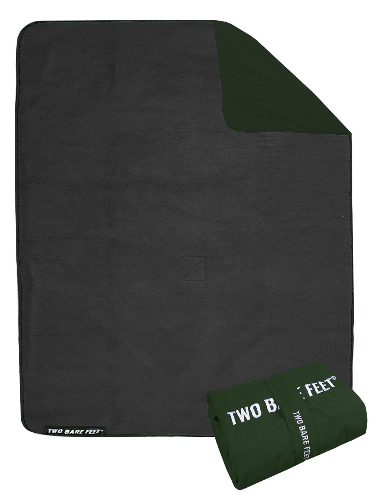 Two Bare Feet Sherpa Lined Waterproof Beach Travel Blanket – Warm, Cozy, Windproof Outdoor Blanket for Camping, Picnics, Hiking & Beach Days – Portable & Lightweight (Forest/Charcoal, 145cm x 145cm)