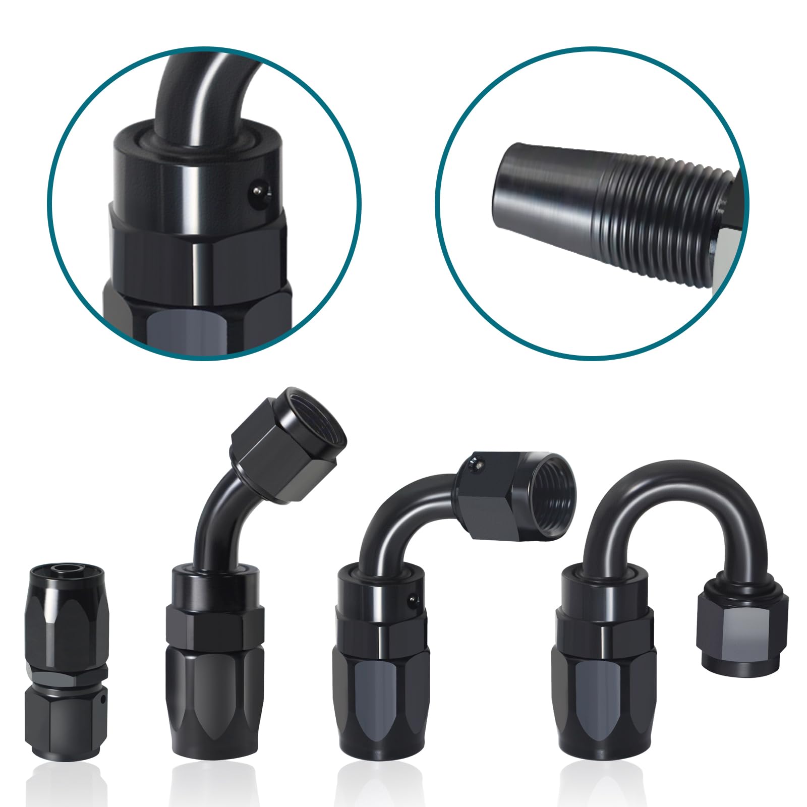 6AN-Armatur, 2 Stück 6AN Schlauchendstücke, 6 AN gerade Armaturen für CPE-Geflechtschlauch (schwarz).