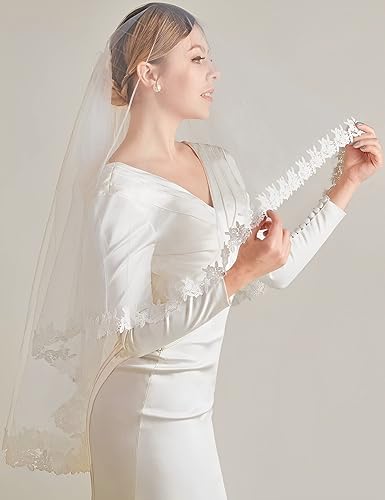 Miniatura 5 de VEPYCLY Womens Short Veils for Brides 2 Tier Lace Wedding Bridal Veil with Comb