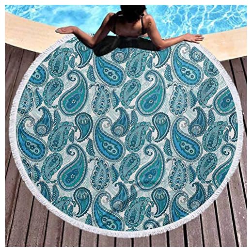 Rund strandhandduk, lyxig tjock rund strandhandduk paisley rund cirkel filt ultramjuk hav inspirerad design med ränder och blommor abstrakt bakgrundsbild tryck mjuk, bleksäker strand & pool