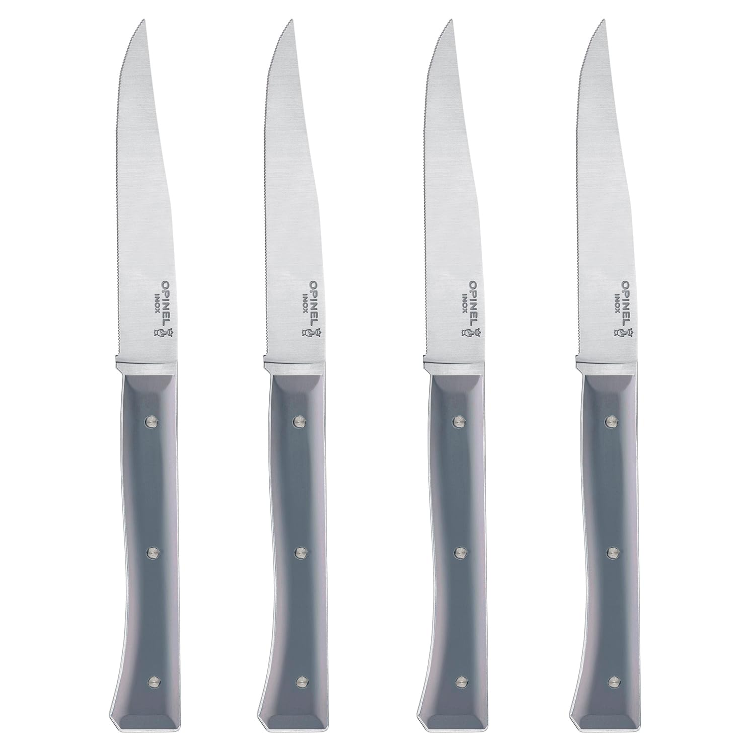 OPINEL - Set di 4 Coltelli da Tavola Facette Ardoise - Lama in Acciaio Inossidabile Microdentato - Manico in Materiale Ecologico VittEr - Garanzia a Vita - Fabbricazione Francese