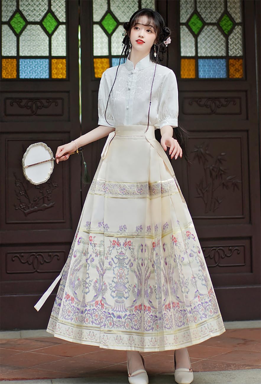 Summer Women Vintage Shirt Weaving High Waist Horse Mask Skirt Set