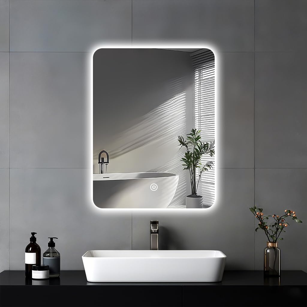 Specchio LED Da Bagno 40x61 Cm Con Luce Regolabile E Antiappannamento - Perfetto Per Trucco E Parete, Design Moderno