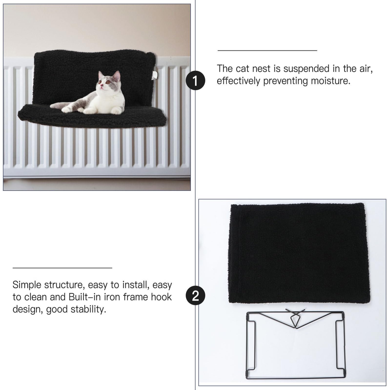 Hemobllo Amaca per Gatto Struttura in Metallo Nero, Supporto in Poliestere e Lino, Risparmio Spazio e Ecologico, per Caldo Gatto in Inverno