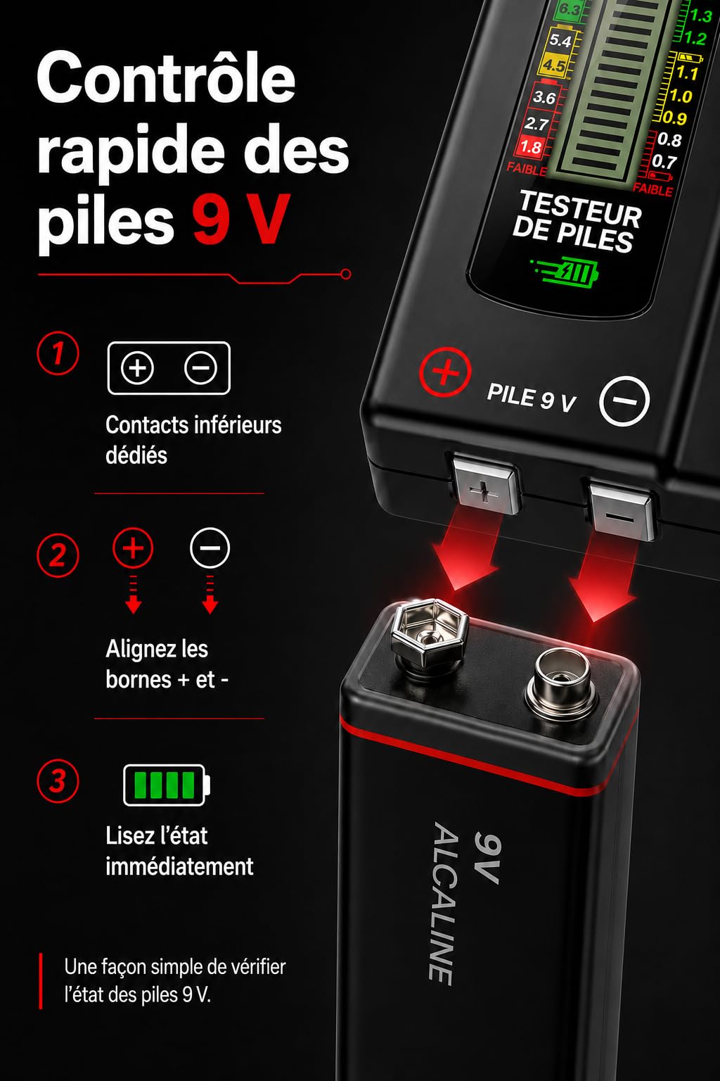 VOBOR Testeur de Piles Numérique Universel, Écran LCD, Battery Tester pour Piles AA AAA C D 9V 1,5V Pile Bouton