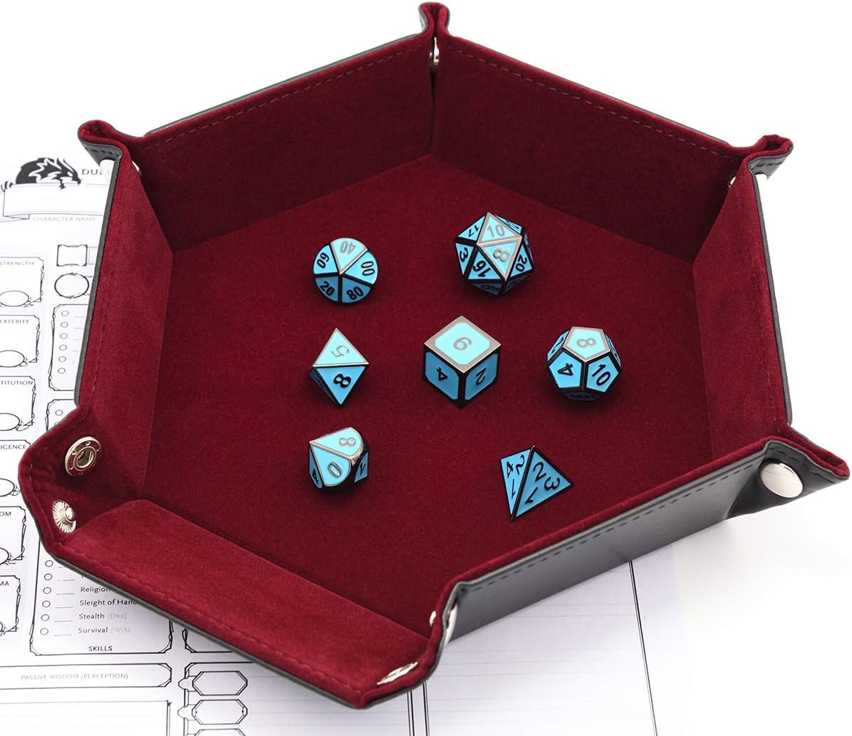 Dice Folding Hexagon Tray w/Red Velvet Rolling for DND Dice Games and Candy Holder Storage